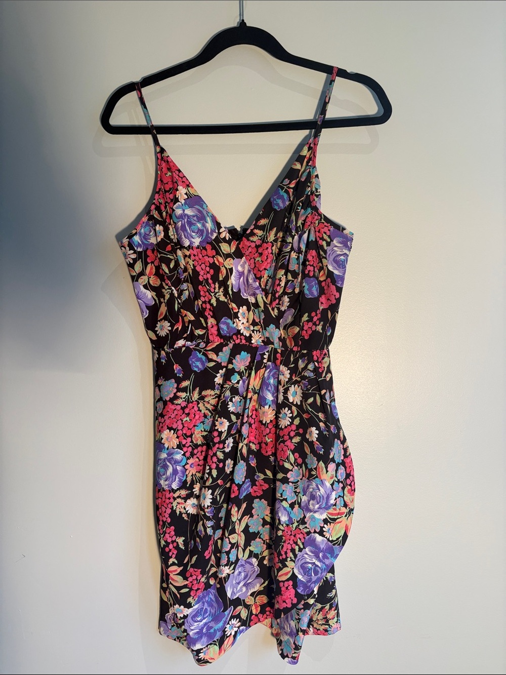 Yumi Kim Black Floral V-Neck Spaghetti-Strap Mini Dress